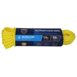 Polypropylene Rope, Twisted, Yellow, 1/4-In. x 50-Ft.