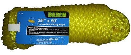 Baron Polypropylene Hollow-Braid (3/8 X 50', Yellow)