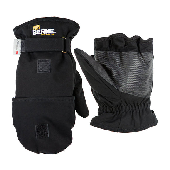 Berne Flip-Top Glove Mitten Large Black (Large, Black)