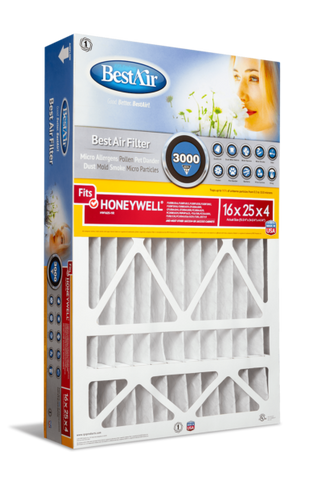 BestAir® 16 x 25 x 4, Air Cleaning Furnace Filter, MERV 13, Removes Allergens & Contaminants, For Honeywell Models (16 x 25 x 4)