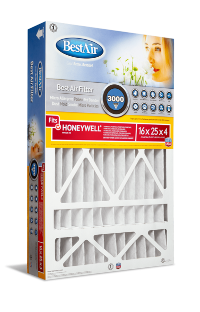 BestAir® 16 x 25 x 4, Air Cleaning Furnace Filter, MERV 13, Removes Allergens & Contaminants, For Honeywell Models (16