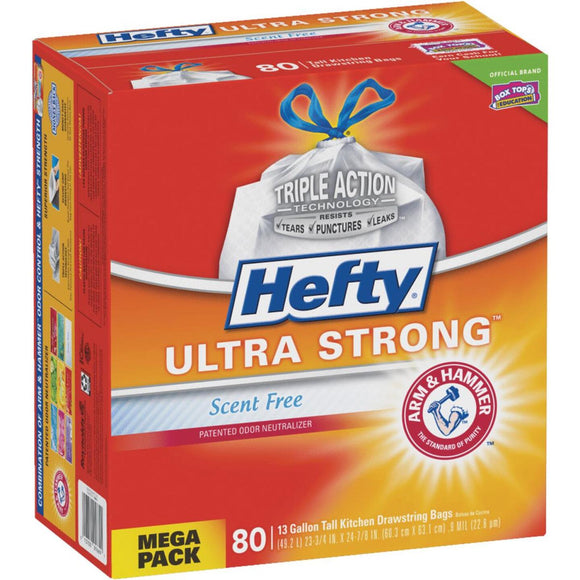 Hefty Ultra Strong 13 Gal. Scent Free Tall Kitchen White Trash Bag (80-Count)