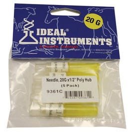 Livestock Injection Needles, Disposable, 1/2-In. Poly Hub, 20-Ga., 5-Pk.