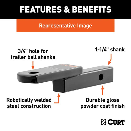 Curt Class 2 Ball Mount (1-1/4 Shank, 3,500 lbs., 1-1/4 Rise, 9-3/4 Long)