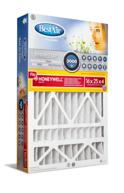 BestAir® 16 x 25 x 4, Air Cleaning Furnace Filter, MERV 13, Removes Allergens & Contaminants, For Honeywell Models