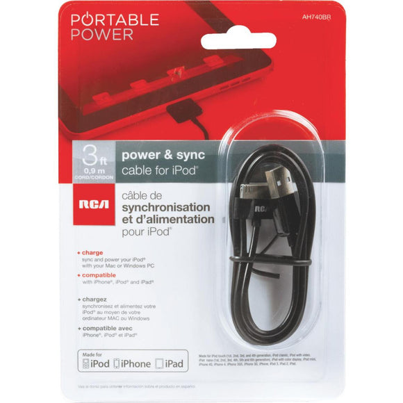 RCA iPod 3 Ft. Black USB Charging & Sync Cable