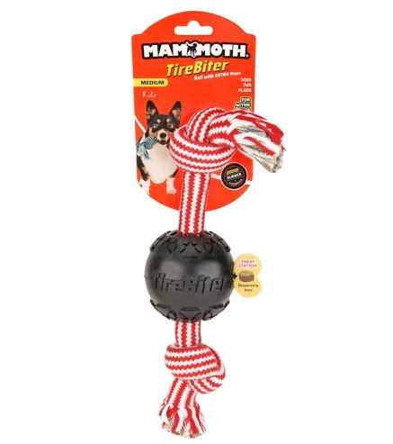 Mammoth TireBiter Ball with Extra 2 Knot Rope Dog Toy