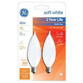 Candelabra Light Bulb, Bent-Tip, Frosted, 40-Watts, 2-Pk.