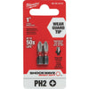 Milwaukee Shockwave #2 Phillips 1 In. Insert Impact Screwdriver Bit (2-Pack)