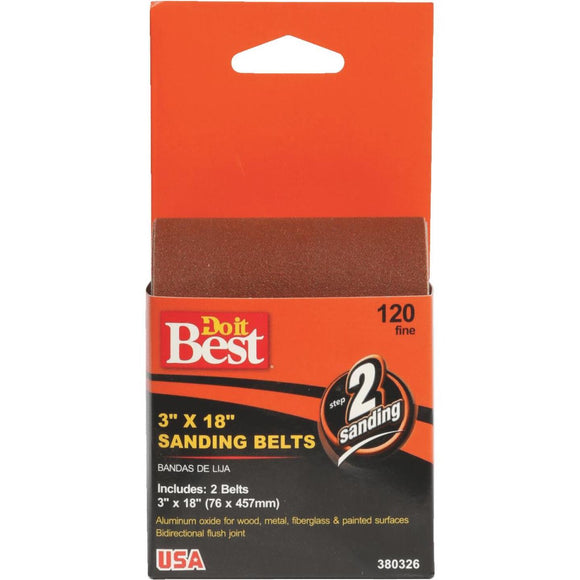 Do it Best 3 In. x 18 In. 120 Grit Heavy-Duty Sanding Belt (2-Pack)