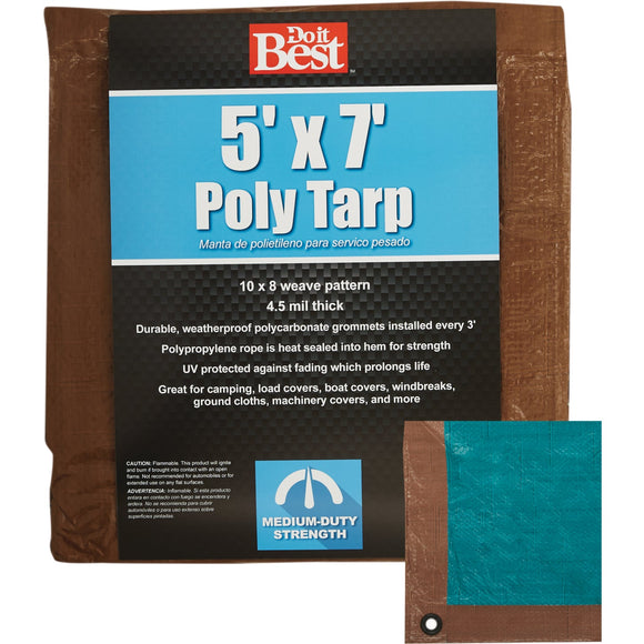 Do it Best 1 Side Green/1 Side Brown Woven 5 Ft. x 7 Ft. Medium Duty Poly Tarp