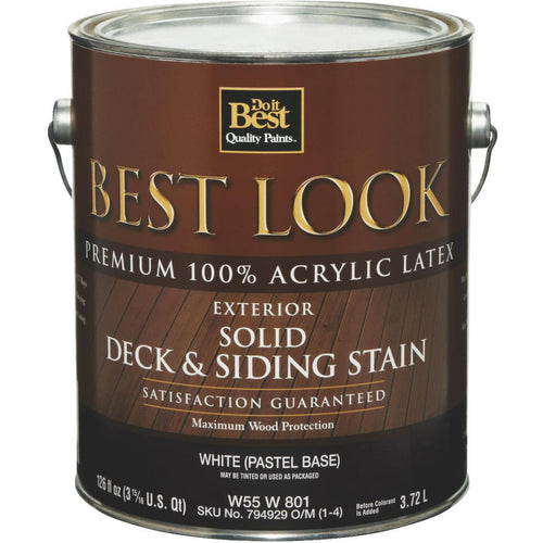 Best Look Solid Deck & Siding Exterior Stain, White Pastel Base, 1 Gal.